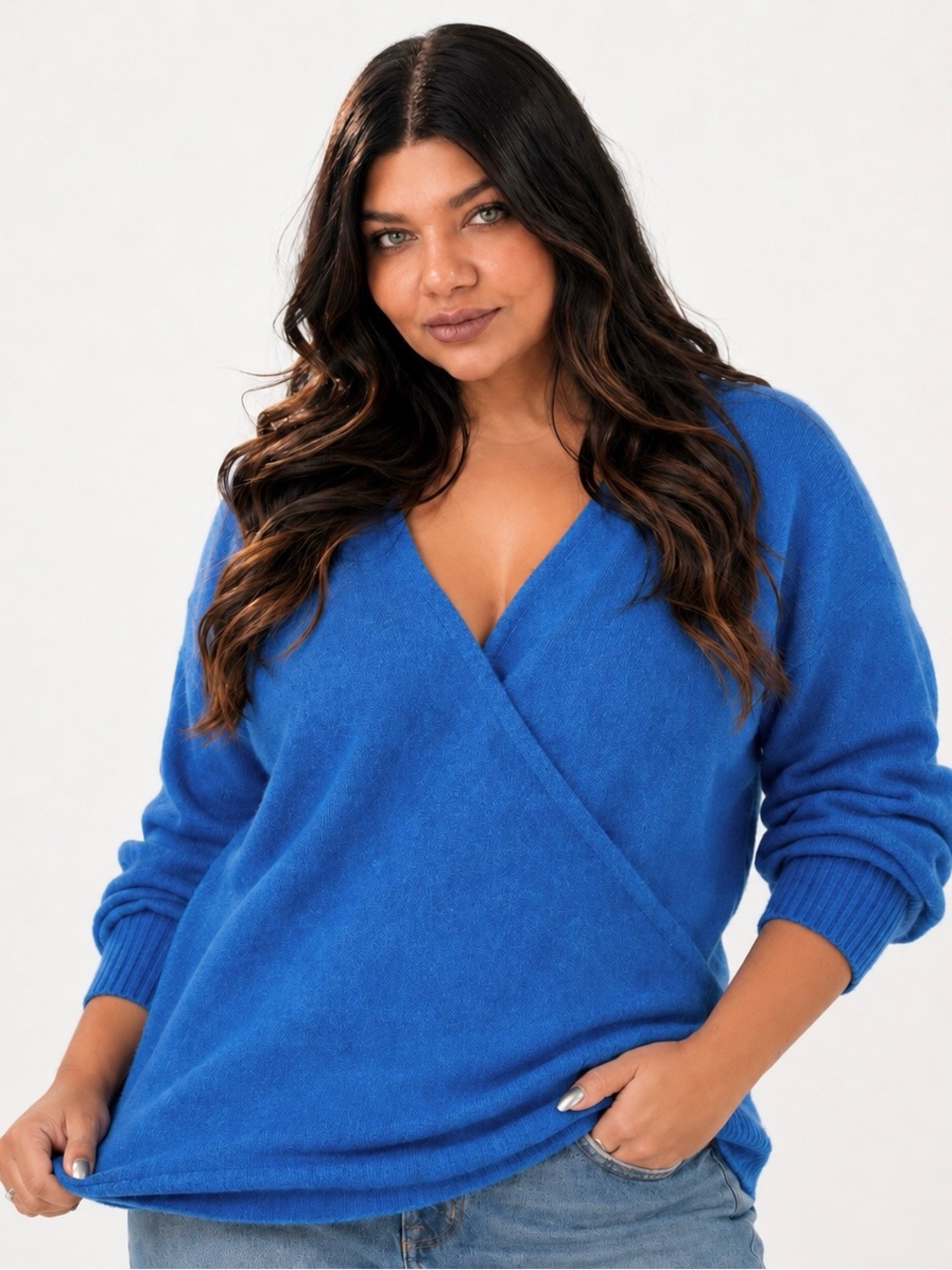 TORRID Blue Vegan Cashmere Pullover Surplice Sweater